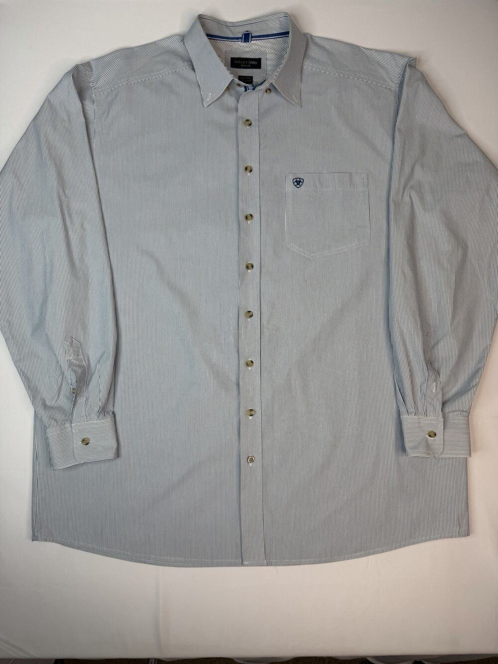 Ariat Pro Series Shirt Mens XXL Tall Blue White Stripe Long Sleeve Western 2XLT
